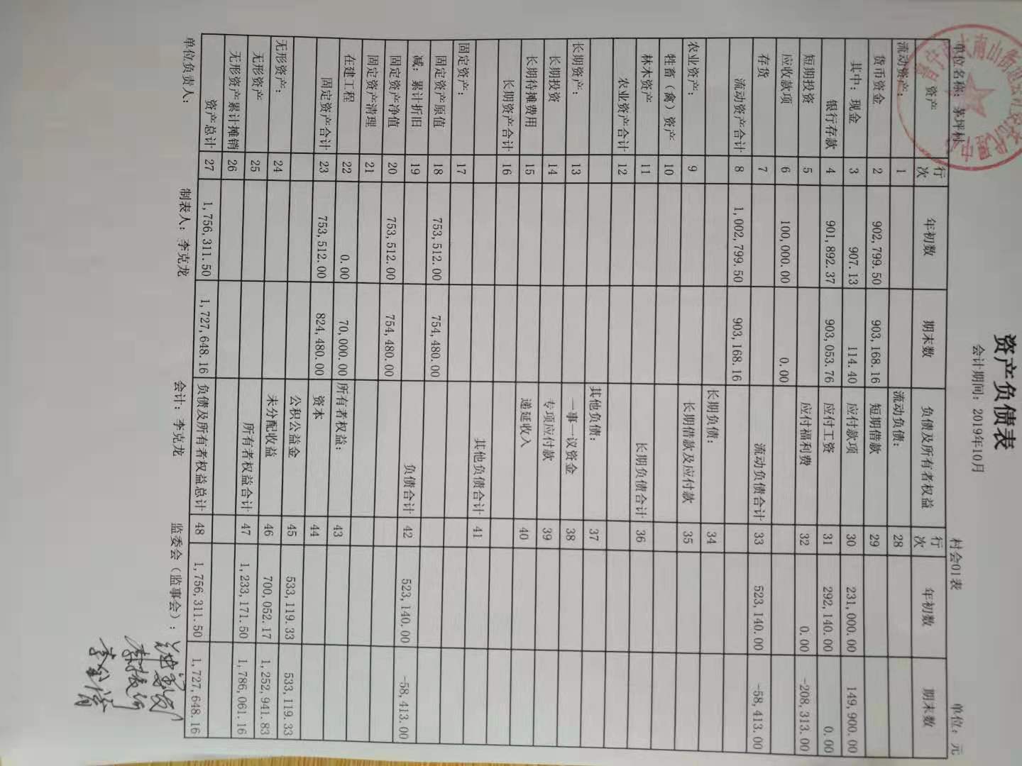 2019年10月份理财结果公布表及银行流水明细资产表科目余额表